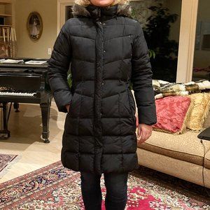 Black Calvin Klein puffer coat with fur trim hood